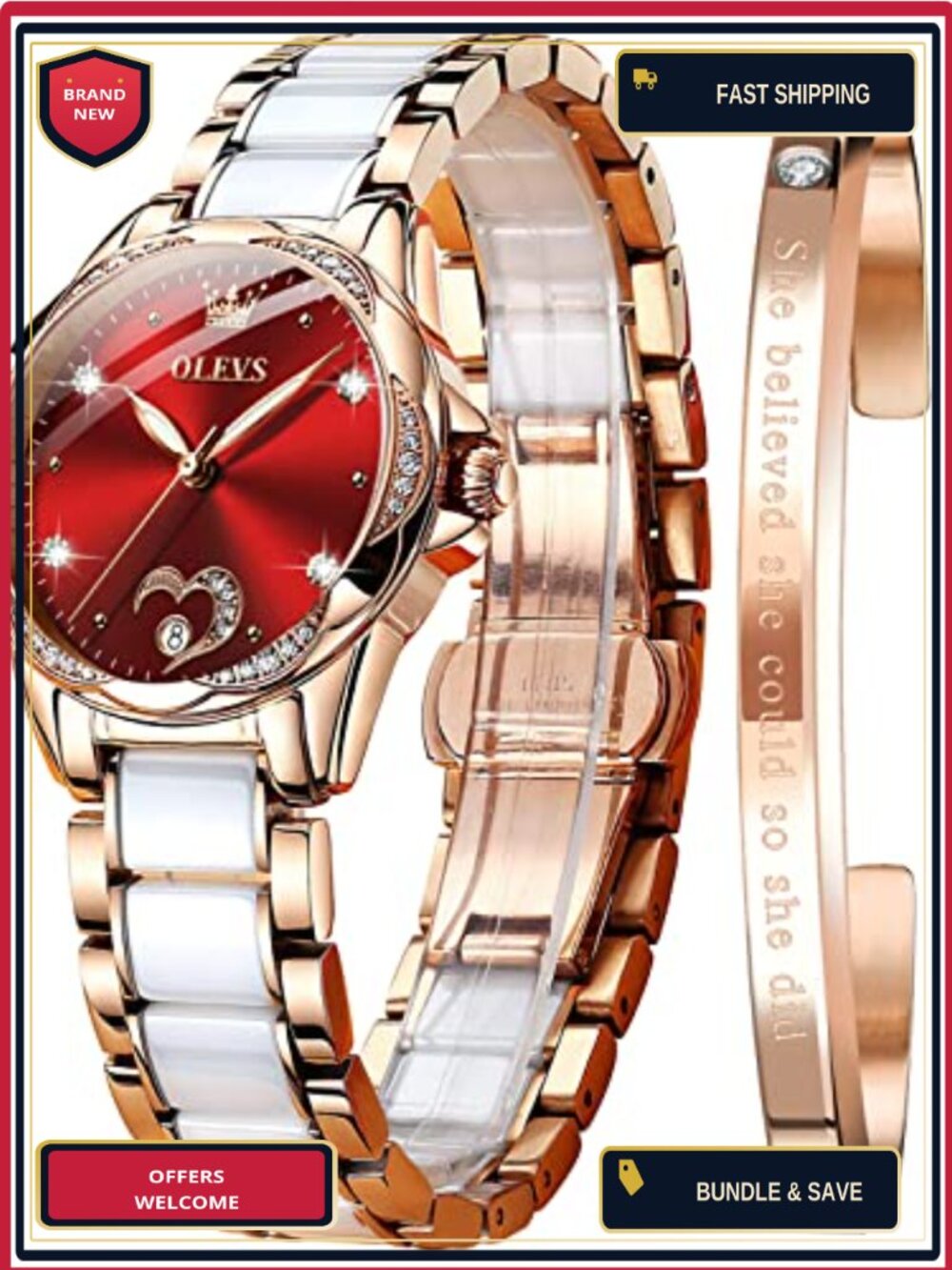 Women's Rose Gold Ceramic Automatic Mechanical Watch Skeleton Dial